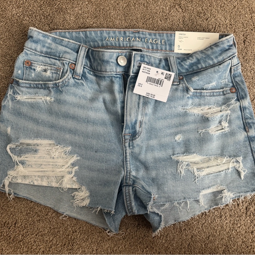 American Eagle Outfitters Light Blue Ripped Jean Shorts